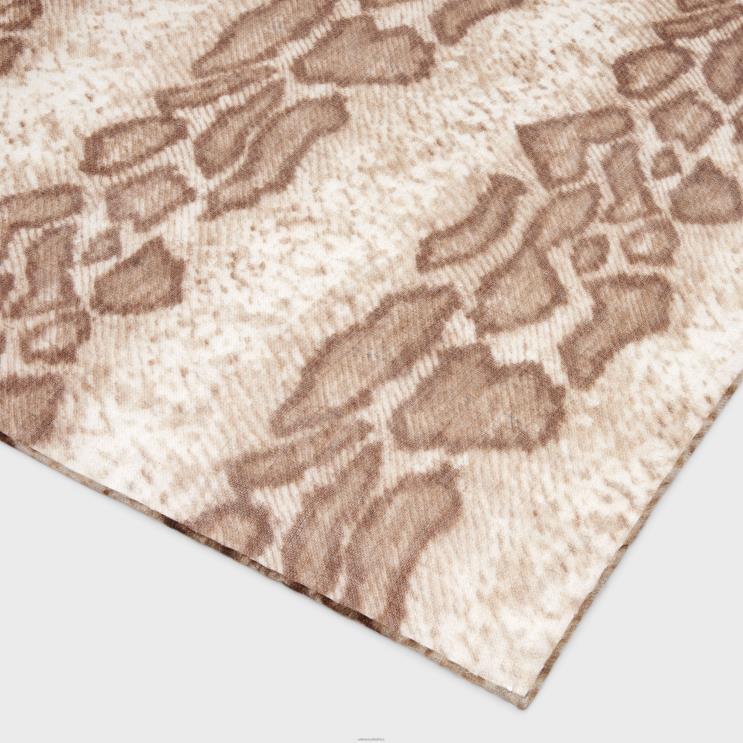 CELINE Beige/Marron Stole in Snake-Print Cashmere Muslin R0ZNN1202