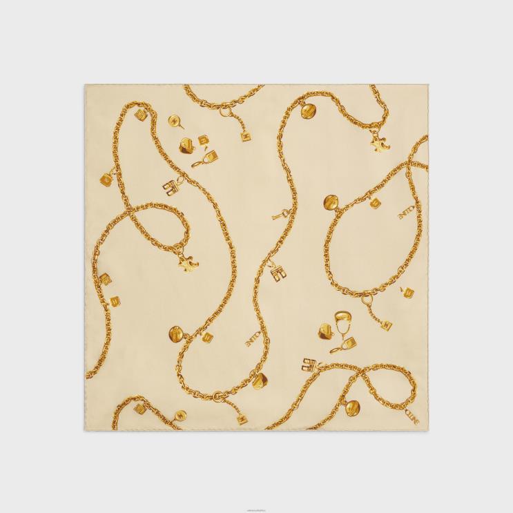 CELINE Beige Square in Chain Tassels Silk Twill R0ZNN1207