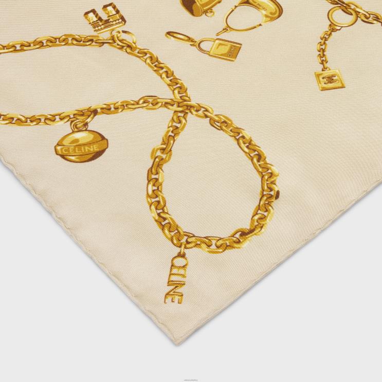 CELINE Beige Square in Chain Tassels Silk Twill R0ZNN1207