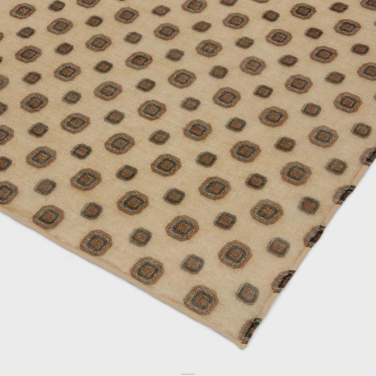 CELINE Beige Stole in Biscotto-Print Cashmere Muslin R0ZNN1201