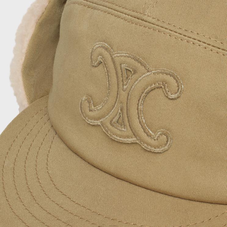 CELINE Beige Triomphe Shapka in Cotton & Nylon R0ZNN1191