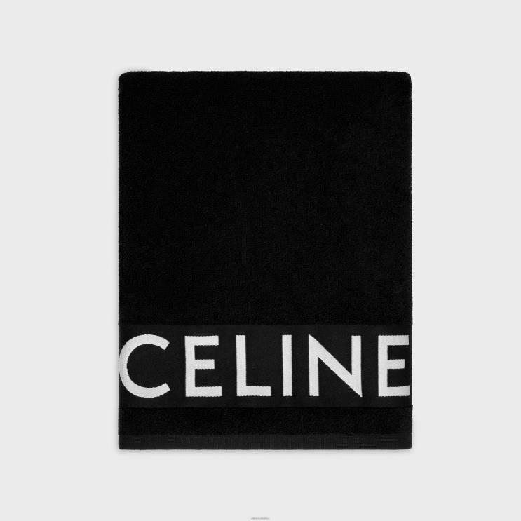 CELINE Black/Off White Beach Towel in Terry Cotton R0ZNN2269