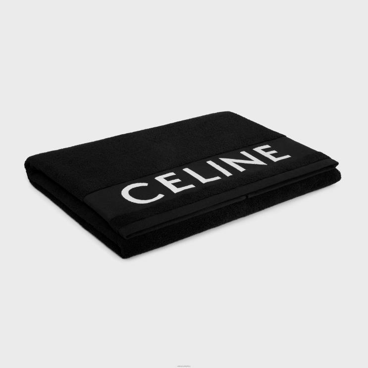 CELINE Black/Off White Beach Towel in Terry Cotton R0ZNN2269