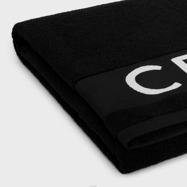 CELINE Black/Off White Beach Towel in Terry Cotton R0ZNN2269