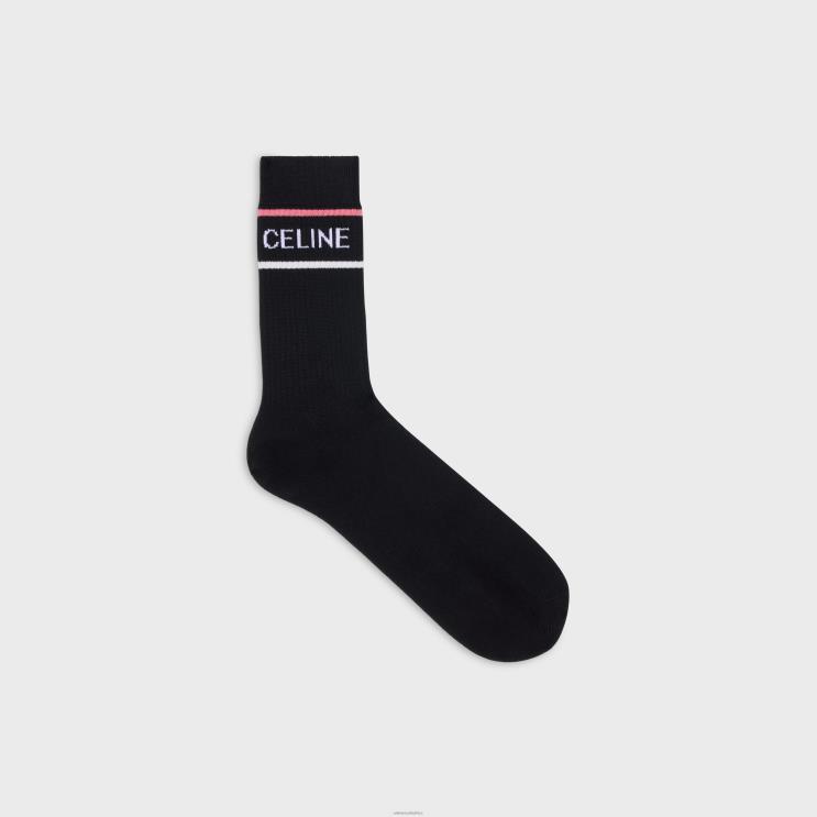 CELINE Black/Pink Socks in Striped Cotton R0ZNN2274