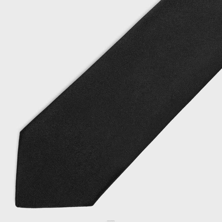CELINE Black Plain Tie in Silk Satin R0ZNN2265