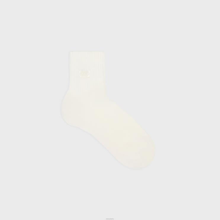 CELINE Ecru Triomphe Socks in Ribbed Cotton R0ZNN1059