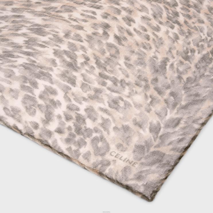 CELINE Gris Stole in Lynx-Print Cashmere Muslin R0ZNN1203