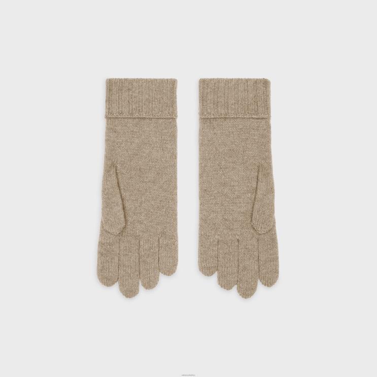 CELINE Light Taupe Cable-Knit Triomphe Gloves in Cashmere R0ZNN1186