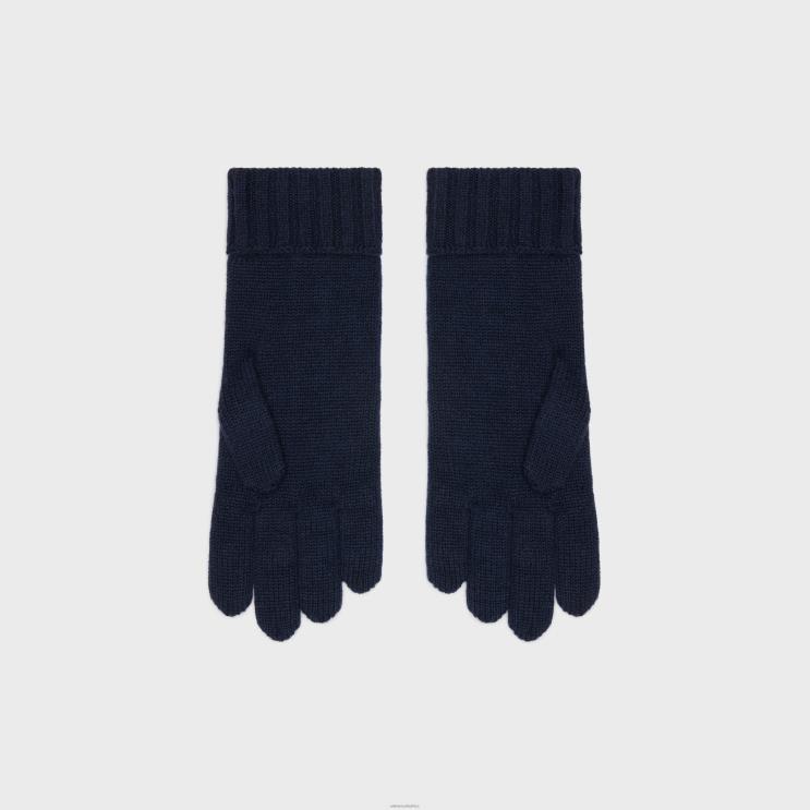 CELINE Navy Cable-Knit Triomphe Gloves in Cashmere R0ZNN1181