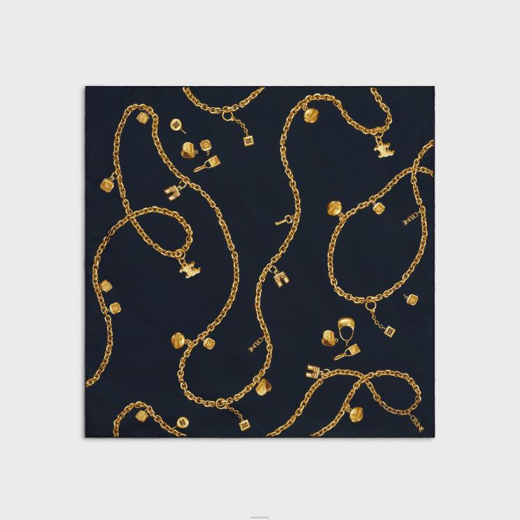 CELINE Navy Square in Chain Tassels Silk Twill R0ZNN1205