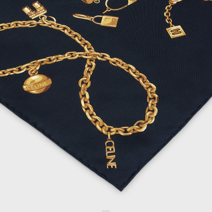 CELINE Navy Square in Chain Tassels Silk Twill R0ZNN1205