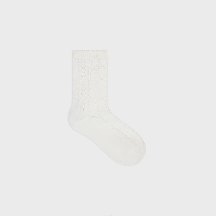 CELINE Off White Socks in Cotton Pointelle R0ZNN1232