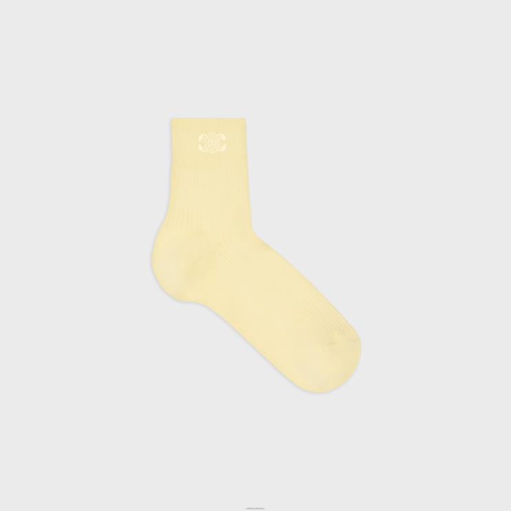 CELINE Pale Yellow Triomphe Socks in Cotton R0ZNN1229