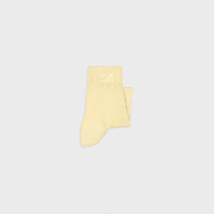 CELINE Pale Yellow Triomphe Socks in Cotton R0ZNN1229