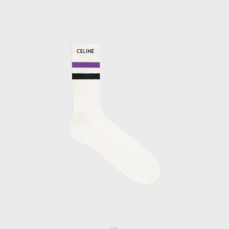 CELINE White/Purple Socks in Striped Cotton R0ZNN2198