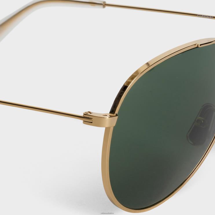 CELINE Gold/Green Metal Frame 02 Sunglasses in Metal With Mineral Glass Lenses R0ZNN1124