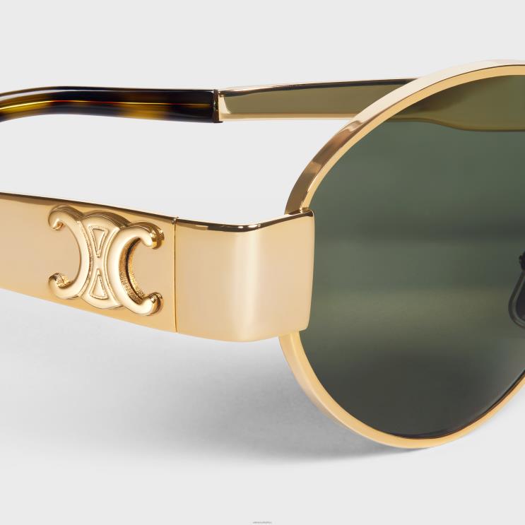 CELINE Gold/Green Triomphe Metal 01 Sunglasses in Metal R0ZNN1122