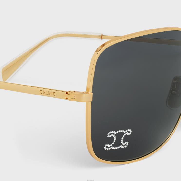 CELINE Gold/Smoke Triomphe Rhinestone 01 Sunglasses in Metal With Crystals R0ZNN1120