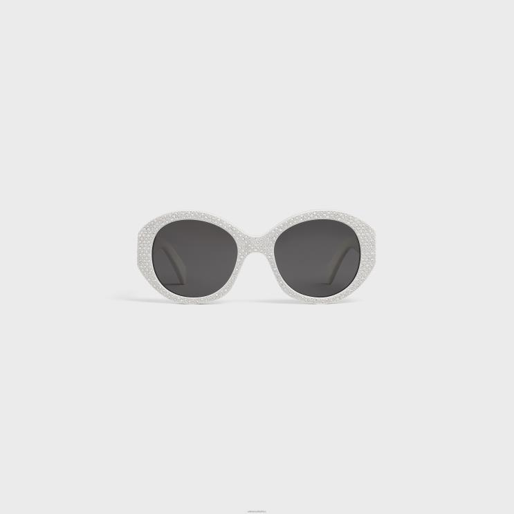 CELINE White Round S240 Sunglasses in Acetate With Crystals R0ZNN1142