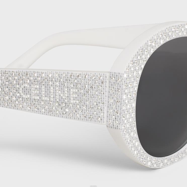 CELINE White Round S240 Sunglasses in Acetate With Crystals R0ZNN1142