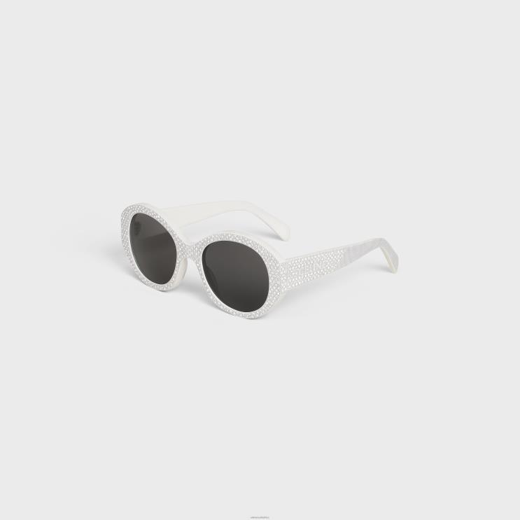 CELINE White Round S240 Sunglasses in Acetate With Crystals R0ZNN1142