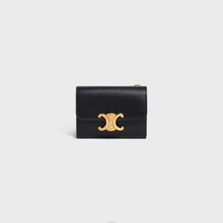 CELINE Black Compact Wallet With Coin Triomphe in Shiny Calfskin R0ZNN407
