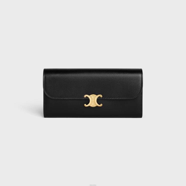 CELINE Black Large Wallet Triomphe in Shiny Calfskin R0ZNN441