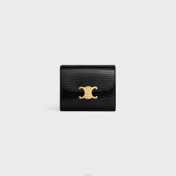 CELINE Black Small Wallet Triomphe in Lizard R0ZNN463