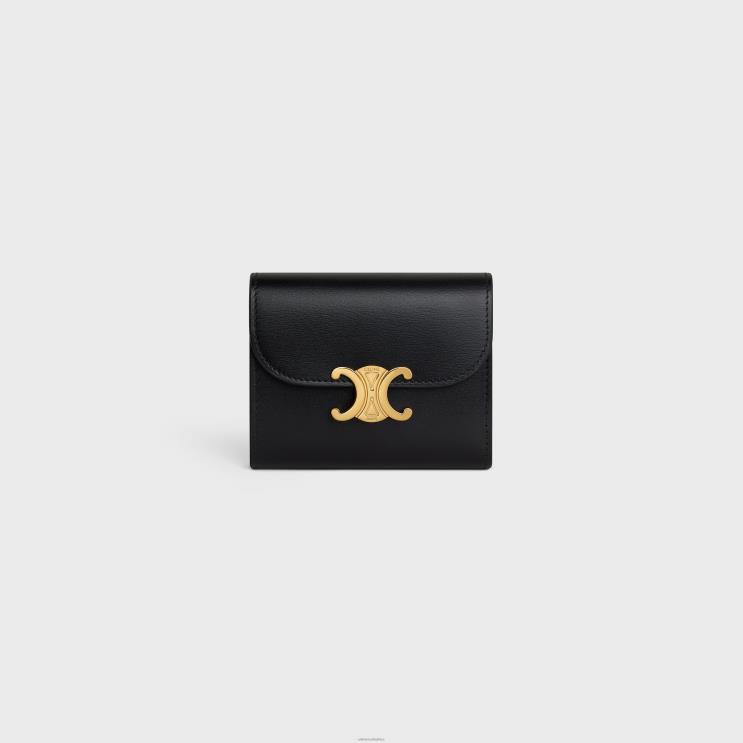 CELINE Black Small Wallet Triomphe in Shiny Calfskin R0ZNN451