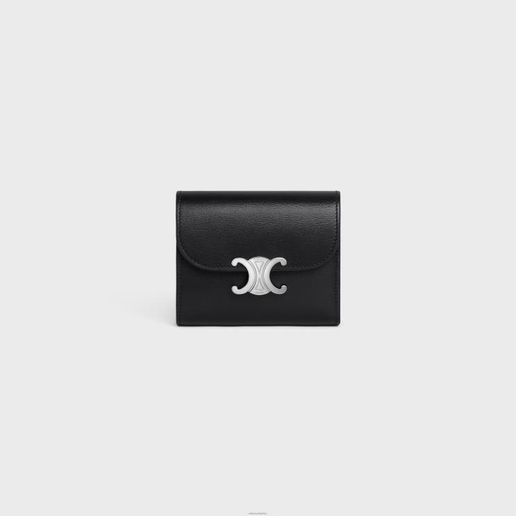CELINE Black Small Wallet Triomphe in Shiny Calfskin R0ZNN452