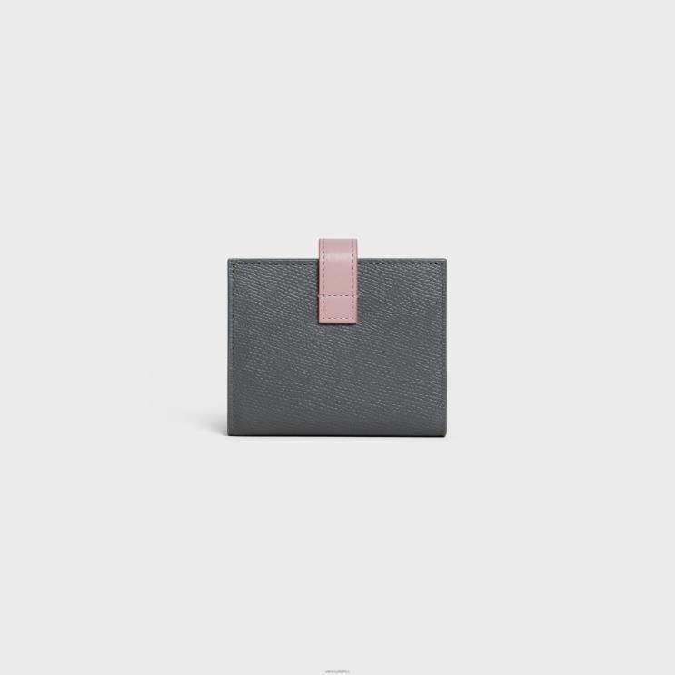 CELINE Grey/Vintage Pink Small Strap Wallet in Bicolour Grained Calfskin R0ZNN478