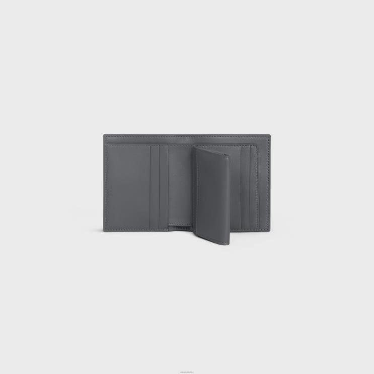 CELINE Grey/Vintage Pink Small Strap Wallet in Bicolour Grained Calfskin R0ZNN478