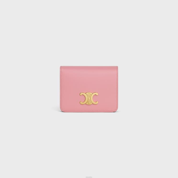 CELINE Rose Triomphe Compact Wallet in Shiny Calfskin R0ZNN406
