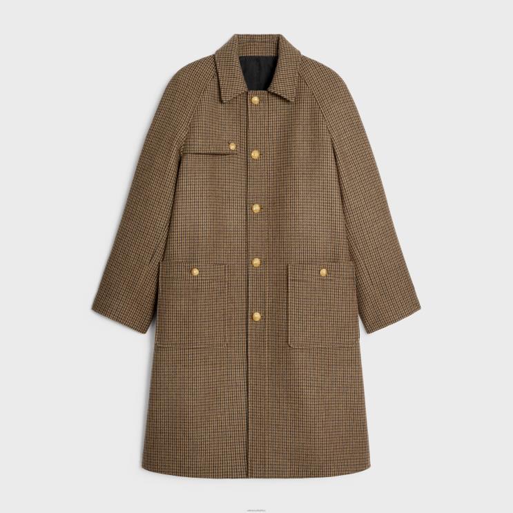CELINE Camel/Noir Mac Coat in Houndstooth Wool R0ZNN741