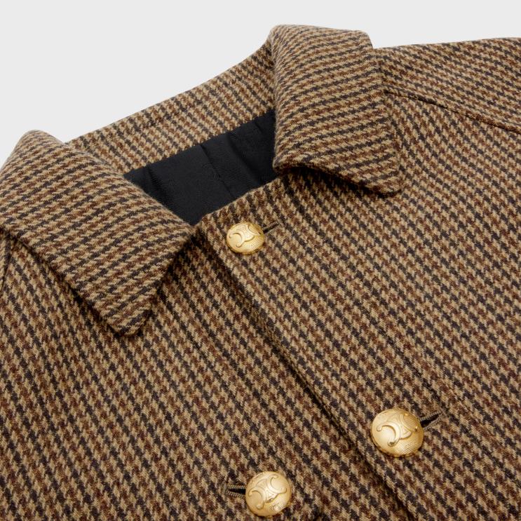 CELINE Camel/Noir Mac Coat in Houndstooth Wool R0ZNN741