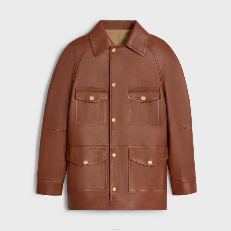 CELINE Cognac Oversized Parka in Soft Lambskin R0ZNN622