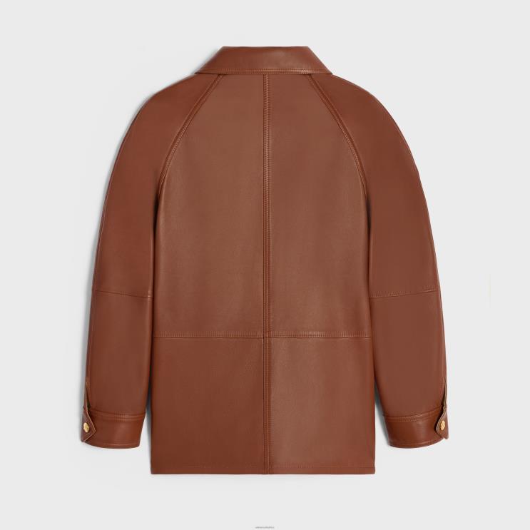 CELINE Cognac Oversized Parka in Soft Lambskin R0ZNN622