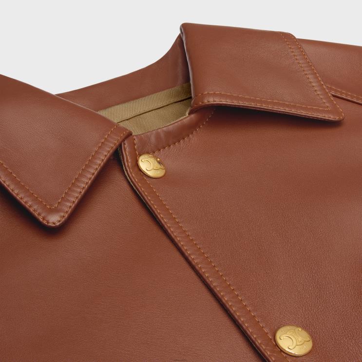 CELINE Cognac Oversized Parka in Soft Lambskin R0ZNN622