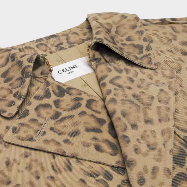 CELINE Leopard Vivienne Trench Coat in Cotton Gabardine R0ZNN566
