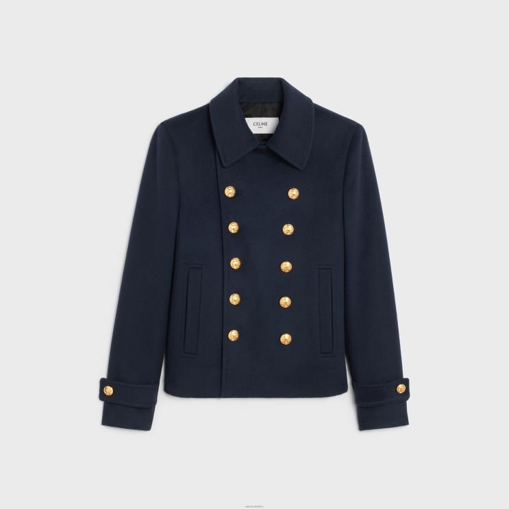 CELINE Navy Cropped Chelsea Coat in Wool Cloth R0ZNN745