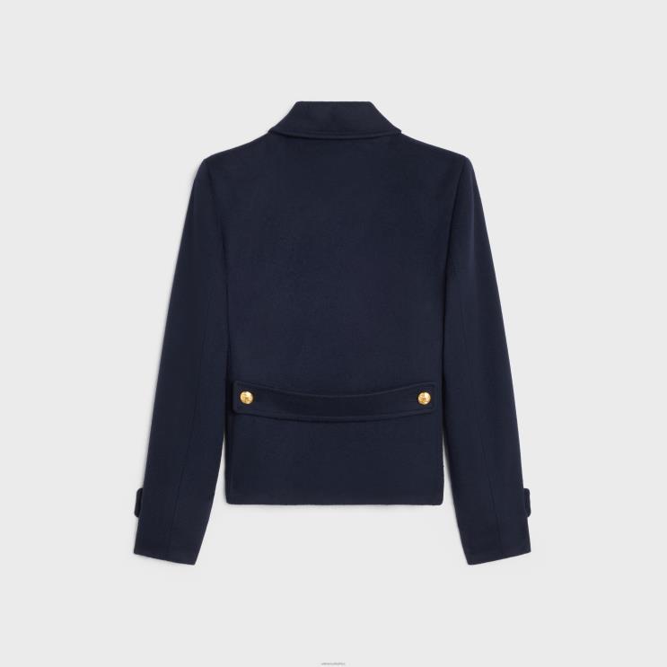 CELINE Navy Cropped Chelsea Coat in Wool Cloth R0ZNN745
