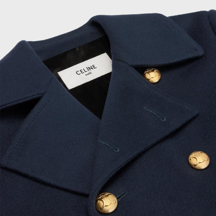CELINE Navy Cropped Chelsea Coat in Wool Cloth R0ZNN745