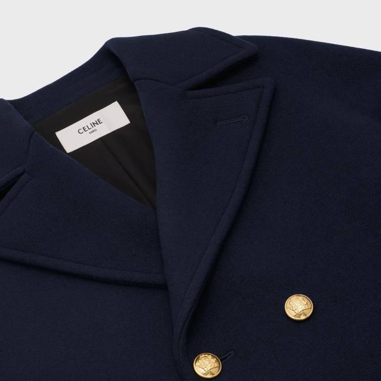 CELINE Navy Loose Peacoat in Felt R0ZNN744