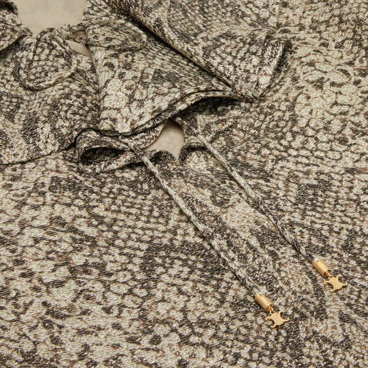 CELINE Beige/Marron Jabot Mini Dress in Crepe Lame R0ZNN653