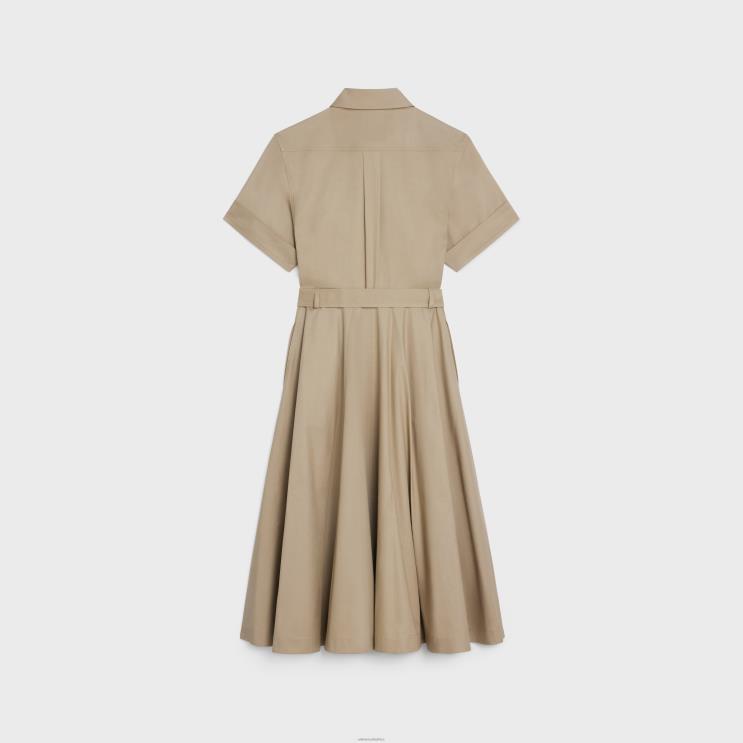 CELINE Beige Saharienne Dress in Lightweight Gabardine R0ZNN793