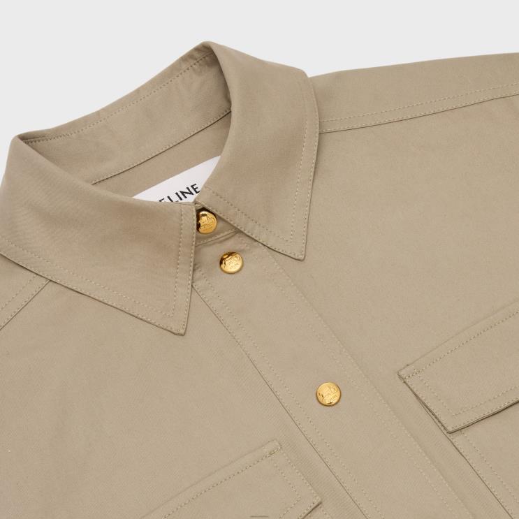 CELINE Beige Saharienne Dress in Lightweight Gabardine R0ZNN793