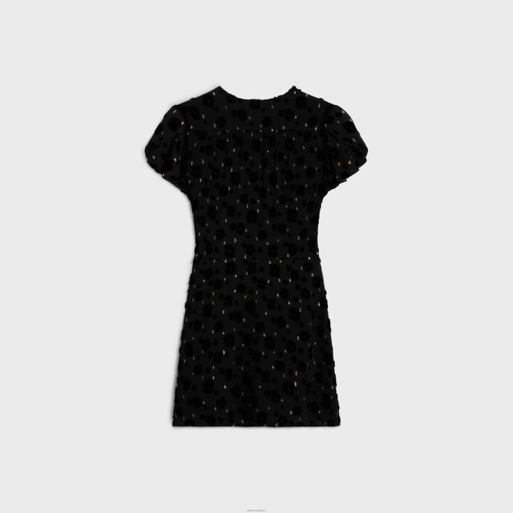 CELINE Black Babydoll Mini Dress in Fil Coupe Velvet R0ZNN654