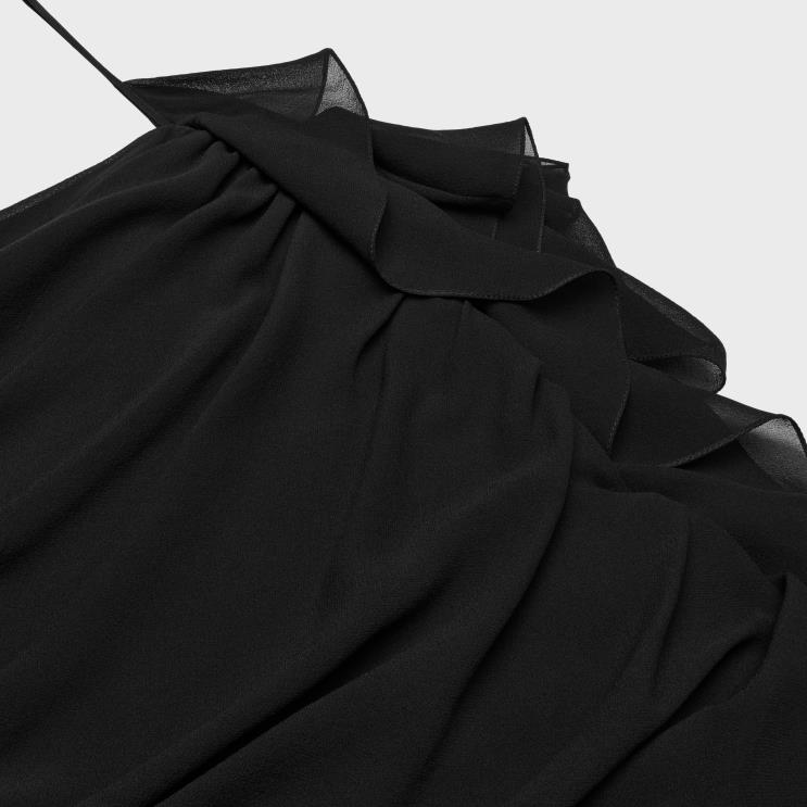 CELINE Black Draped Mini Dress in Silk Georgette R0ZNN794