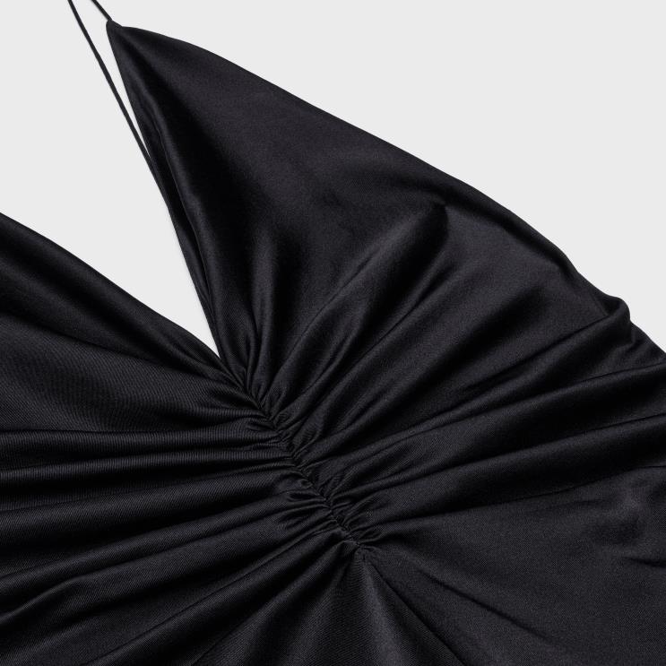 CELINE Black Draped Slip Dress in Silk Twill R0ZNN803